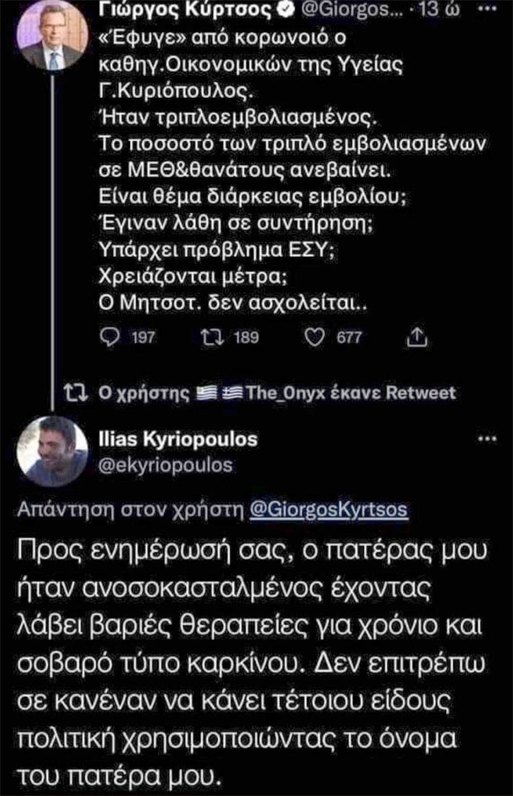 κυρτσος τουί για αύξηση θανατων σε ΜΕΘ