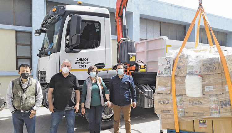 ποστολή ανθρωπιστικής βοήθειας προς τους πληγέντες του μεγάλου σεισμού στο Αρκαλοχώρι με πρωτοβουλία του Δήμου Αμαρίου