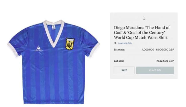 8,5 ε8,5 εκατ. ευρώ πουλήθηκε φανέλα του Μαραντόναατ. ευρώ πουλήθηκε φανέλα του Μαραντόνα