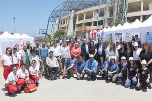 Ο υφυπουργός κ. Αυγενάκης με τον πρόεδρο της ΕΟΚ κ. Λιόλιο, με παράγοντες και εκπροσώπους κοινωνικών δομών σε εκδηλώσεις για 90 χρόνια FIBA