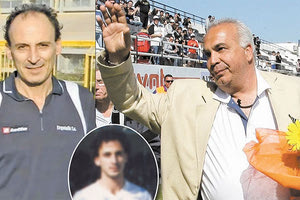 Ο Σταύρος Πρωτογεράκης (στην ένθετη όταν έπαιζε στον Ηρόδοτο) και ο Θαλής Τσιριμώκος όταν πρόσφατα τον είχε τιμήσει η ΠΑΕ ΟΦΗ σε εκδήλωση στο «Γεντί Κουλέ»