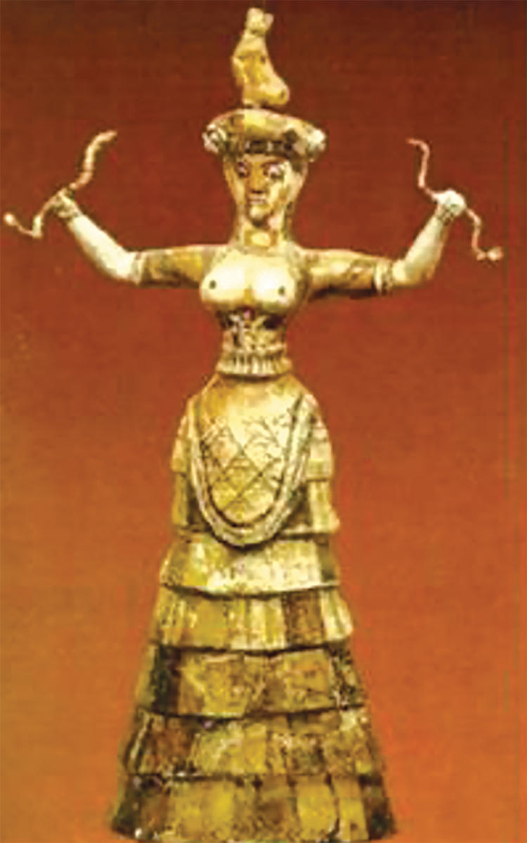 Εικόνα 2. Η Θεά των όφεων (από το ανάκτορο της Κνωσού, 1600 π.Χ., Μουσείο Ηρακλείου) 