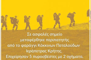 Διασώθηκαν οι τουρίστες χθες στο φαράγγι των “Κόκκινων Πεταλούδων” στο Λασίθι, έτρεχαν όμως οι πυροσβέστες.