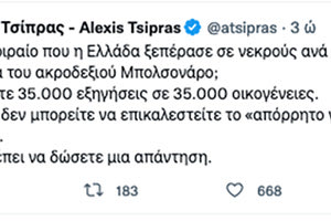 Στον Μητσοτάκη και την κυβέρνηση χρεώνει ο Αλέξης Τσίπρας τον αριθμό των νεκρών από την πανδημία.