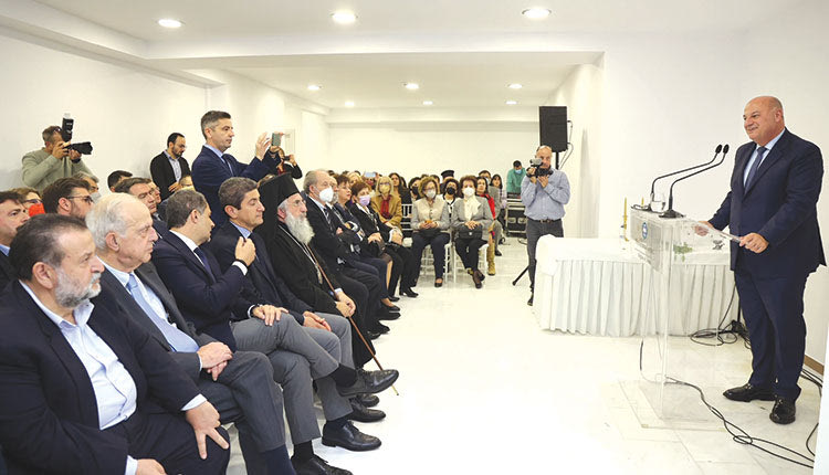 Ο κ. Τσιάρας στο βήμα κατά την τελετή των εγκαινίων στο μισθωμένο κτήριο που φιλοξενεί το Διοικητικό Πρωτοδικείο Ηρακλείου