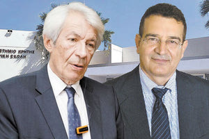 Στα άκρα έχει φτάσει η διαμάχη του διοικητή του ΠΑΓΝΗ καθηγητή Γιώργου Χαλκιαδάκη με τους εργαζόμενους, τους γιατρούς, αλλά και την ακαδημαϊκή κοινότητα. Στη φωτό ο κ. Χαλκιαδάκης και ο κοσμήτορας της Ιατρικής Σχολής Γ. Κοχιαδάκης