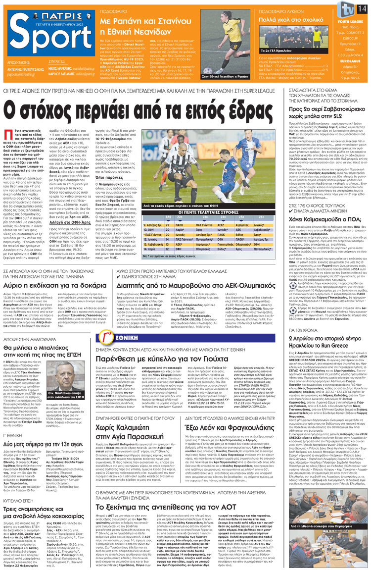 αθλητικό πρωτοσέλιδο 08-02-2023