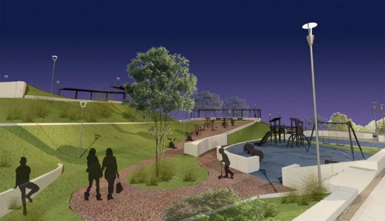 Φωτορεαλιστική απεικόνιση της ανάπλασης που θα γίνει 
στον μεγάλο κοινόχρηστο χώρο 
της Ν. Αλικαρνασσού 