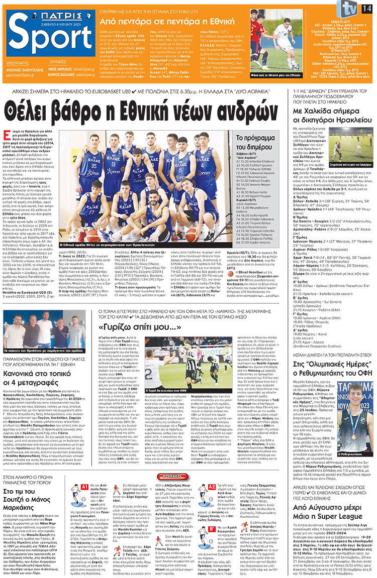αθλητικό πρωτοσέλιδο 08-07-2023