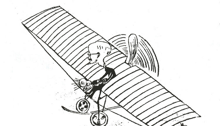 Σπάνιο σκίτσο εποχής με τον Ελευθέριο Βενιζέλο
 να πιλοτάρει αεροπλάνο.
Από νωρίς είχε αντιληφθεί τη σπουδαιότητα του αεροπλάνου στις πολεμικές επιχειρήσεις και ότι το μέλλον των μεταφορών βρισκόταν στον αέρα. Η κυβέρνησή του έθεσε τα θεμέλια της Πολιτικής Αεροπορίας στην Ελλάδα. 