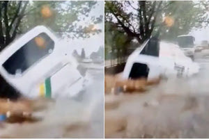 Άνοιξε η γη και κατάπιε το λεωφορείο