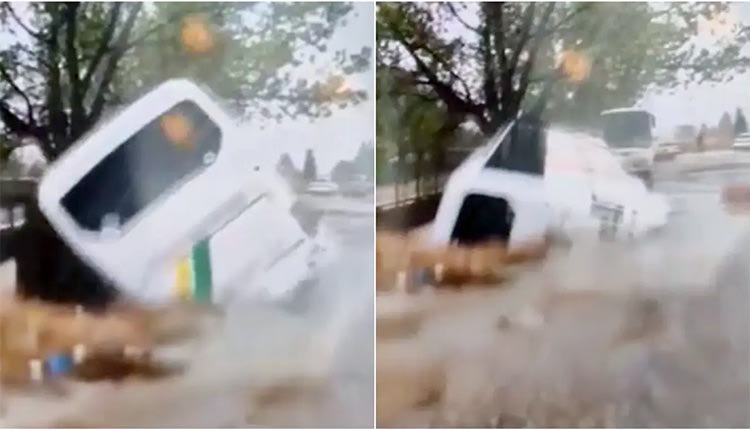 Άνοιξε η γη και κατάπιε το λεωφορείο