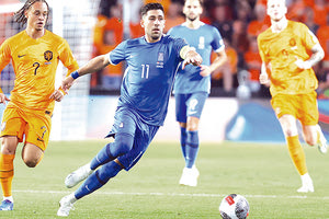 Ο Μπακασέτας σε φάση απο το χθεσινό ματς τηε Εθνικής