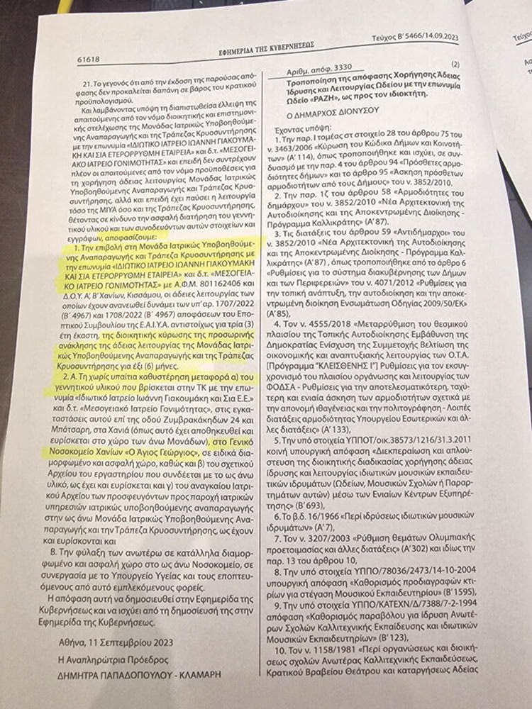 Προσωρινή ανάκληση της άδειας λειτουργίας της κλινικής 