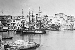 ΦΩΤΟΗΜΕΡΑΣ: Χανιά, ιστιοφόρα (πλοία γραμμής) στο λιμάνι - Josef Berinda, 1870 (πηγή Θ. Μεταλληνος).