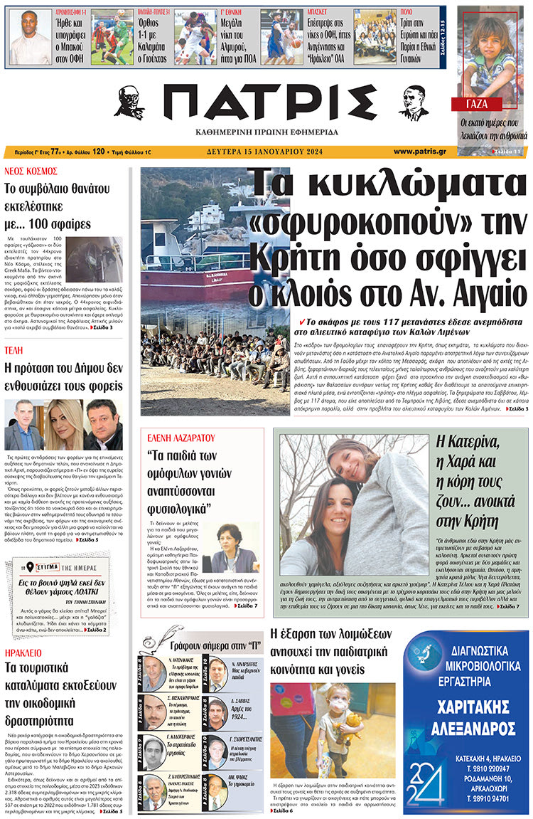Πρωτοσέλιδο 15-01-2024