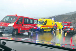 Το τροχαίο δυστύχημα έγινε υπό καταρρακτώδη βροχή στο ύψος της Λυγαριάς