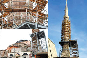 Αποσυναρμολόγηση μιναρέ της Αγίας Σοφίας για την αποκατάσταση ρωγμών