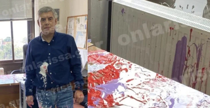 Επίθεση με μπογιές στον Κώστα Αγοραστό για την τραγωδία στα Τέμπη