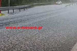 Απρίλης σαν Νοέμβρης: Χαλάζι και καταιγίδες στην Μεσαρά