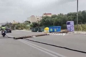 Χανιά: Δυο στύλοι της ΔΕΗ έπεσαν στην Παλιά Εθνική