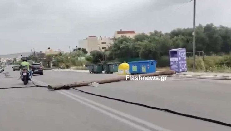 Χανιά: Δυο στύλοι της ΔΕΗ έπεσαν στην Παλιά Εθνική