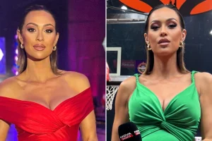 Κόκκινο φόρεμα στον Ολυμπιακό, πράσινο στον Παναθηναϊκό – Οι μεταμορφώσεις της Δώρας Παντέλη στην Etihad Arena