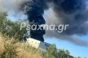 Φωτιά σε εργοστάσιο πλαστικών στη Ριτσώνα – «Κλείστε πόρτες και παράθυρα» το μήνυμα από το 112