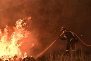 Φωτιά στη Θεσσαλονίκη: Οι πυροσβέστες δίνουν μάχη με τις φλόγες και τους ισχυρούς ανέμους