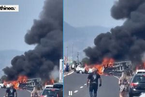 Τραγωδία στην Εγνατία Οδό: Τρία άτομα απανθρακώθηκαν μετά από σύγκρουση φορτηγού με ΙΧ (βίντεο)