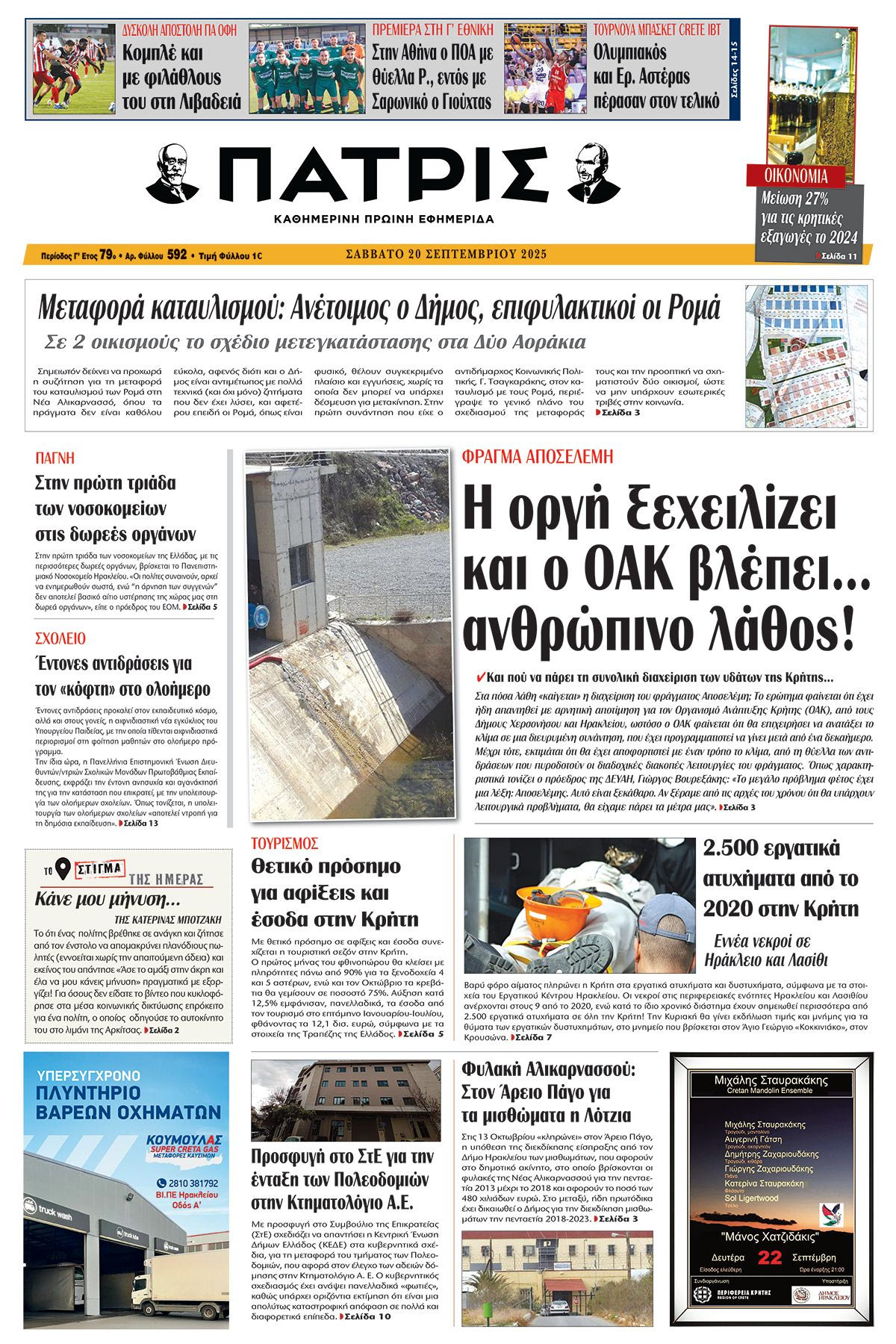Πρωτοσέλιδο 20/9/2025
