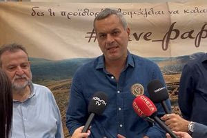 Ο Χάρης Μαμουλάκης στη συγκέντρωση διαμαρτυρίας για το Μνημείο του λόφου Παπούρα