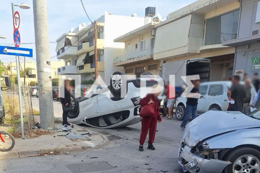 (ΦΩΤΟ) Απίστευτο τροχαίο στο Ηράκλειο – Τούμπαρε όχημα