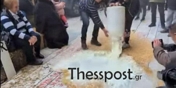 Λάρισα: Κτηνοτρόφοι πέταξαν γάλα και άχυρα μπροστά στο δικαστήριο (vid)
