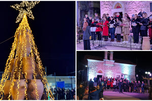 Φωταγωγήθηκε το εντυπωσιακό πυθαρόδεντρο στο Θραψανό