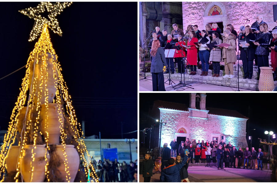 Φωταγωγήθηκε το εντυπωσιακό πυθαρόδεντρο στο Θραψανό