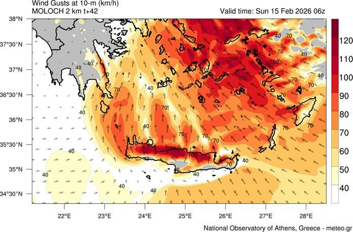 Πολύ ενισχυμένοι νότιοι άνεμοι στην Κρήτη την Κυριακή  – Δείτε τους χάρτες