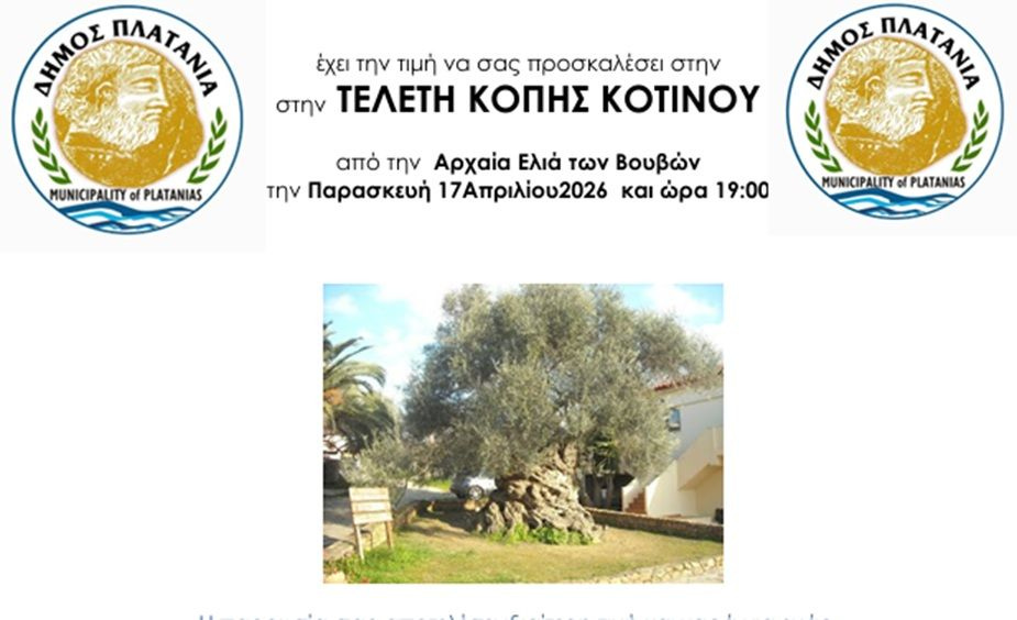 Δήμος Πλατανιά: Τελετή Κοπής Κότινου από τη Μνημειακή Ελιά των Βουβών για τον 10ο Μαραθώνιο Κρήτης