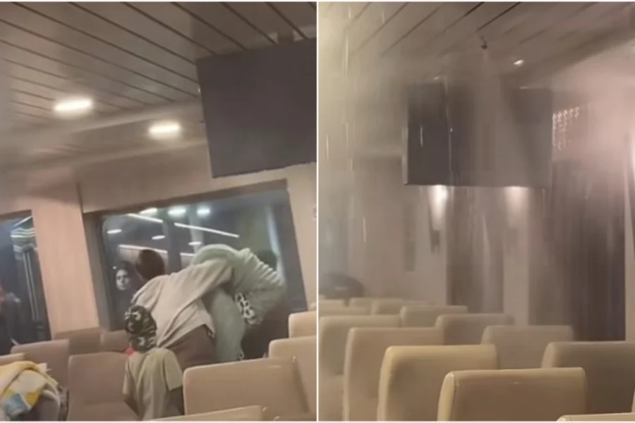 Ζημιές στο πλοίο «Νήσος Σάμος από το τσιγάρο που άναψε Ρομά με αποτέλεσμα να ενεργοποιηθεί το σύστημα πυρόσβεσης, δείτε βίντεο