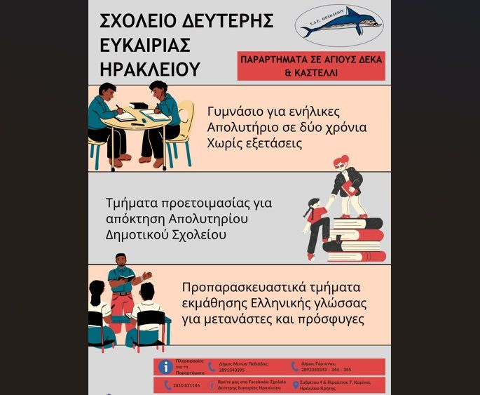 Ξεκίνησαν οι εγγραφές στο Σχολείο Δεύτερης Ευκαιρίας, στους Αγίους Δέκα