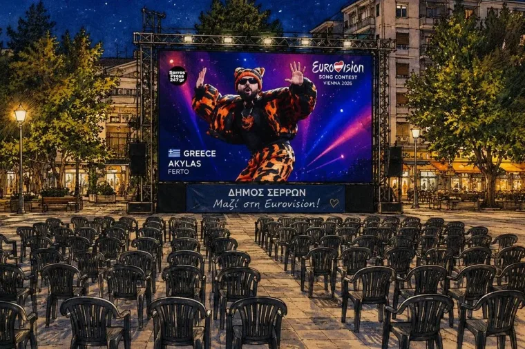 Σέρρες: Όλη η πόλη φωνάζει «Ferto» – Η γιγαντοοθόνη που στήθηκε για τον Akyla