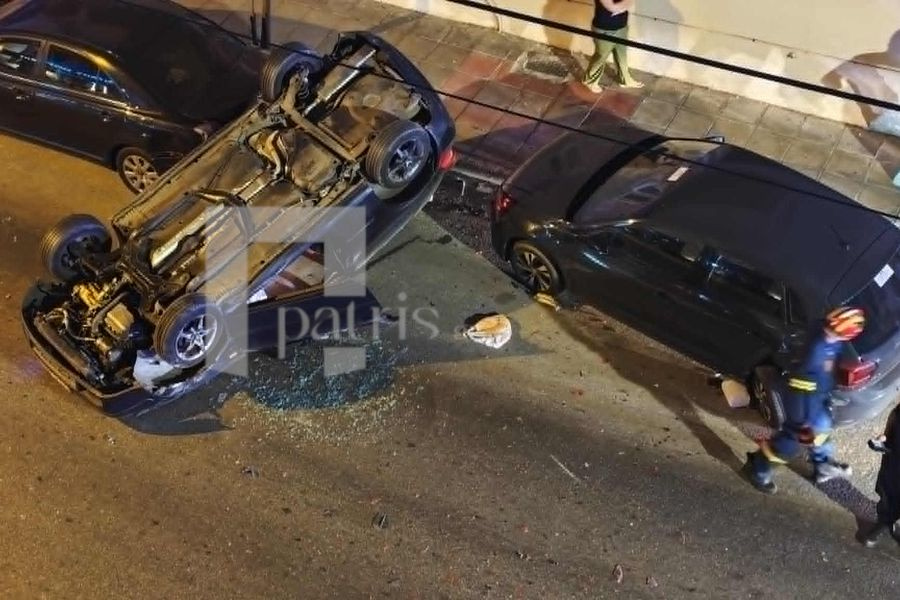 Σοβαρό τροχαίο στα Χανιά! ΙΧ έπεσε σε σταθμευμένα οχήματα και αναποδογύρισε! (φωτογραφίες)