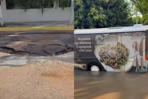 Αναστάτωση στην Αμμουδάρα – Λεωφορείο εγκλωβίστηκε σε λύματα (vid)