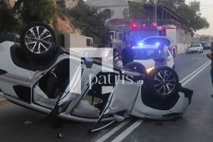 Χανιά: Αναποδογύρισε αυτοκίνητο μετά από σύγκρουση στον Καλαθά – Στο νοσοκομείο ο οδηγός (φωτογραφίες)