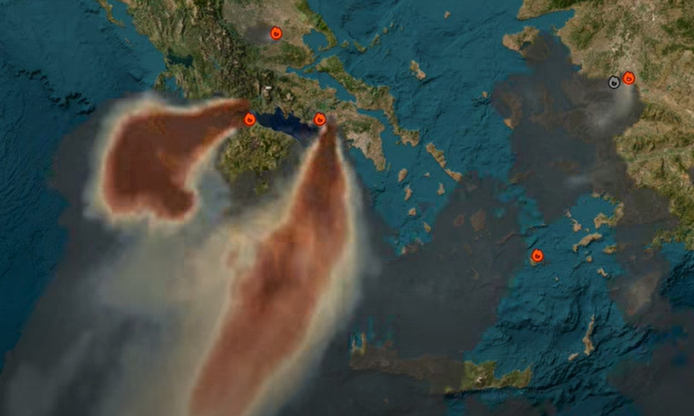 AtmoHub: Mεταφορά καπνού από τις πυρκαγιές σε Πόρτο Γερμενό, Βοιωτία, Φωκίδα και Αιγιάλεια – Βίντεο