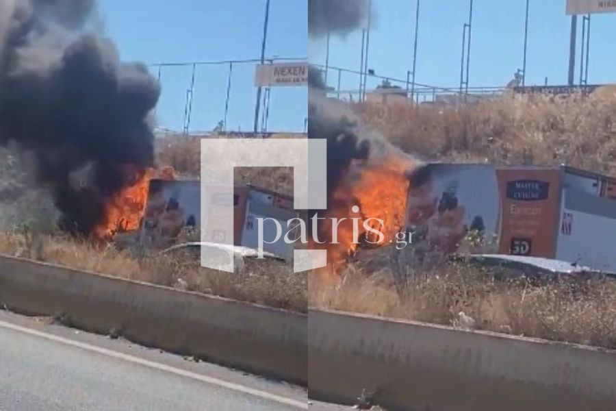 Αναστάτωση στον ΒΟΑΚ: Πήρε φωτιά φορτηγάκι εν κινήσει – δείτε video