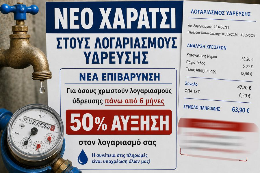 “Καπέλο” 50% για τους κακοπληρωτές της ΔΕΥΑΗ – Χαράτσι για όσους δεν πληρώνουν εγκαίρως τους λογαριασμούς του νερού