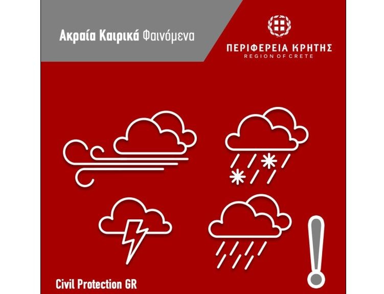 Επικίνδυνα καιρικά φαινόμενα από σήμερα στην Κρήτη