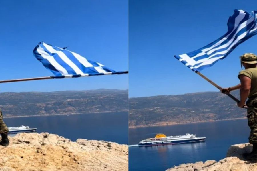 Συγκινητική εικόνα από τη Ρω: Η γαλανόλευκη εξακολουθεί να κυματίζει (viv)