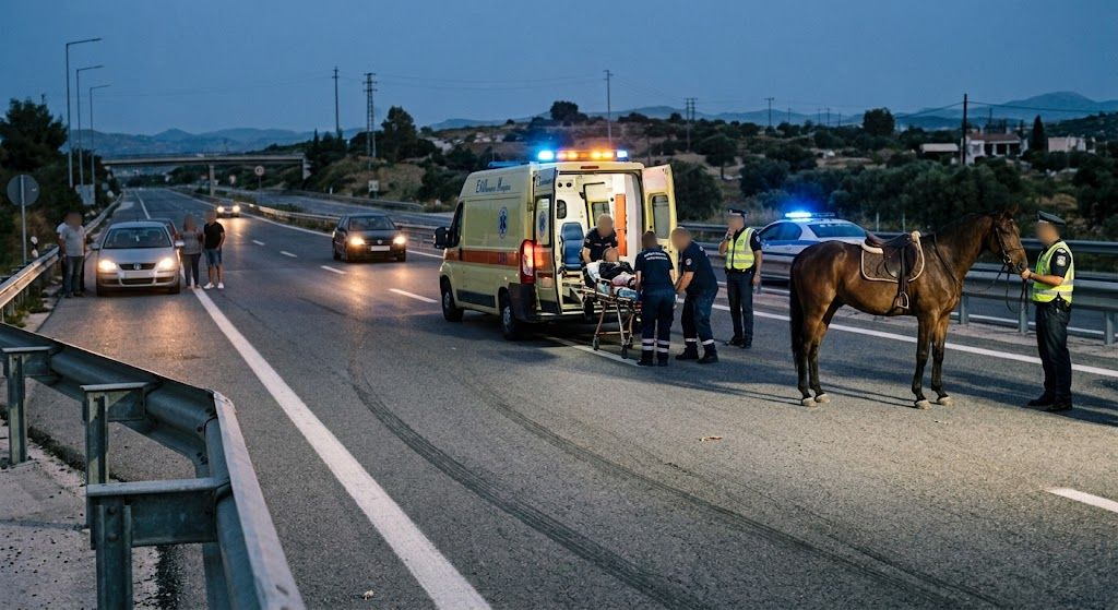 Τραυματίας στην εθνική οδό Ηρακλείου Μοιρών – Γυναίκα έπεσε… από άλογο!